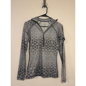 Women's Nike Pro Gray Black Fair Isle Long Sleeve 1/4 zip size Small
